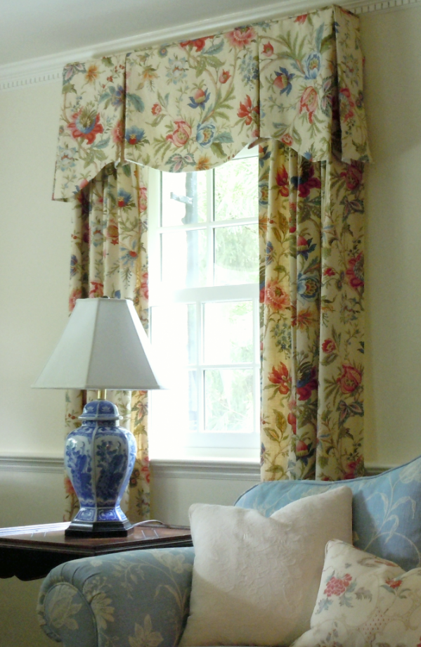 Window Treatment Installation For a Traditional Home - with custom curved valances