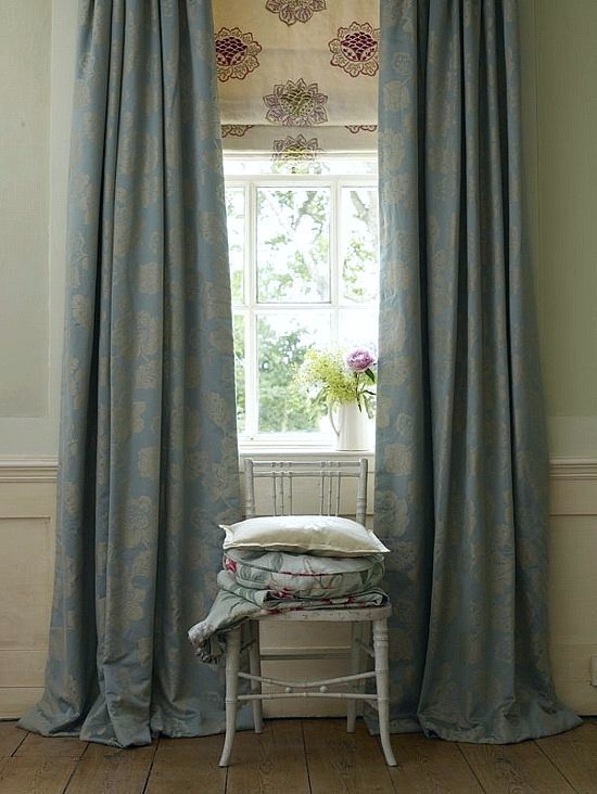beautiful Roman shade with drapery idea - Ultimate Window Treatment Guide - image via Linwood Fabrics
