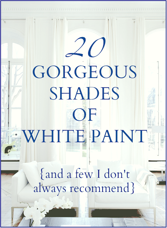20 of the best- great shades of white paint - mostly from Benjamin Moore, but some from Farrow and Ball and Pratt and Lambert 