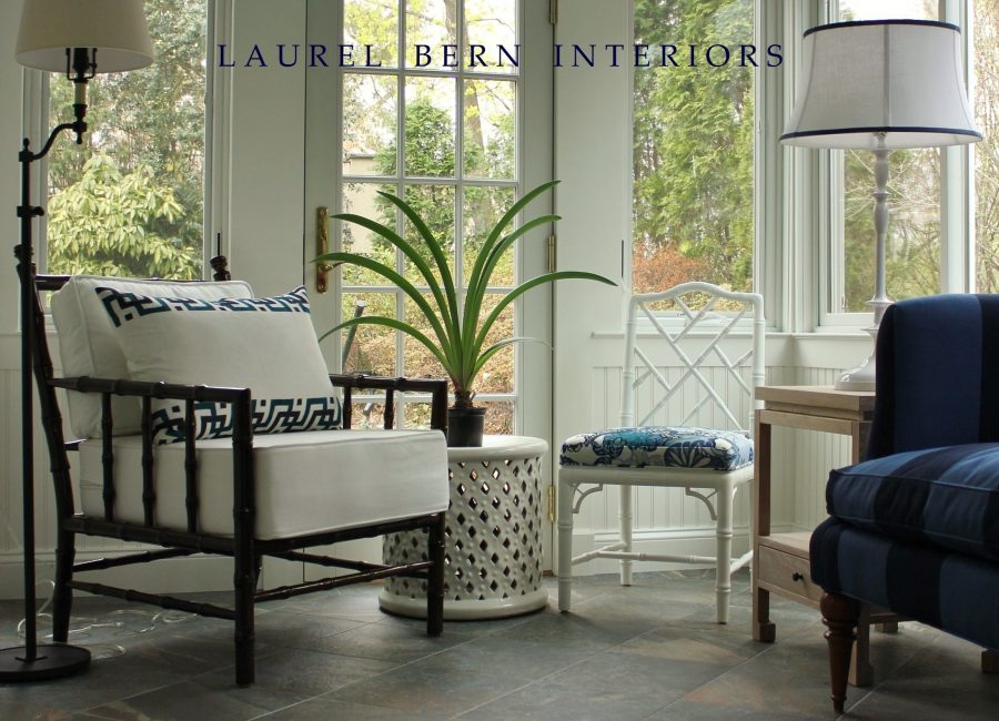 indoor/outdoor furnishings in a sunroom in Larchmont, NY