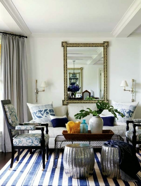 Blue and White Decorating Ideas with Hollywood Regency Furnishings