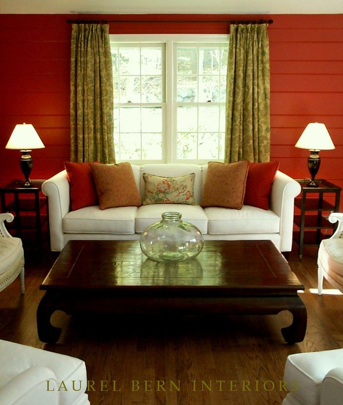 Pound Ridge, NY living room Moroccan Red design and image by LBI