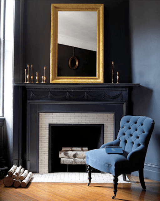 Navy Blue Painted Brick Fireplace 