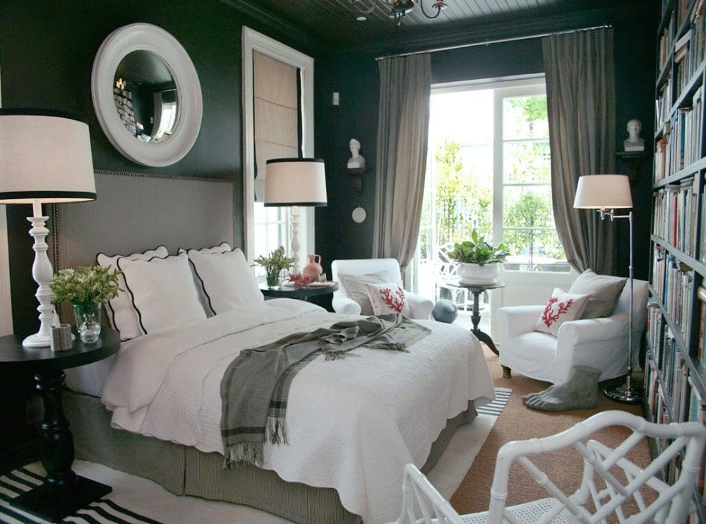 Queens-Road-Black-and-White-bedroom-john-jacob -gray paint in a north-facing room 
