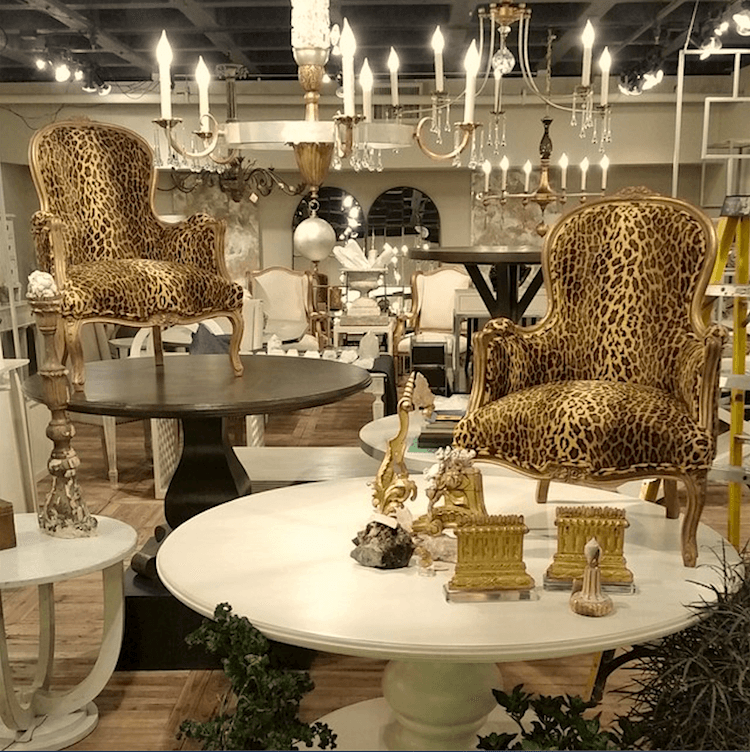 Tritter Feefer Showroom at Americasmart | Vintage Leopard berger chairs