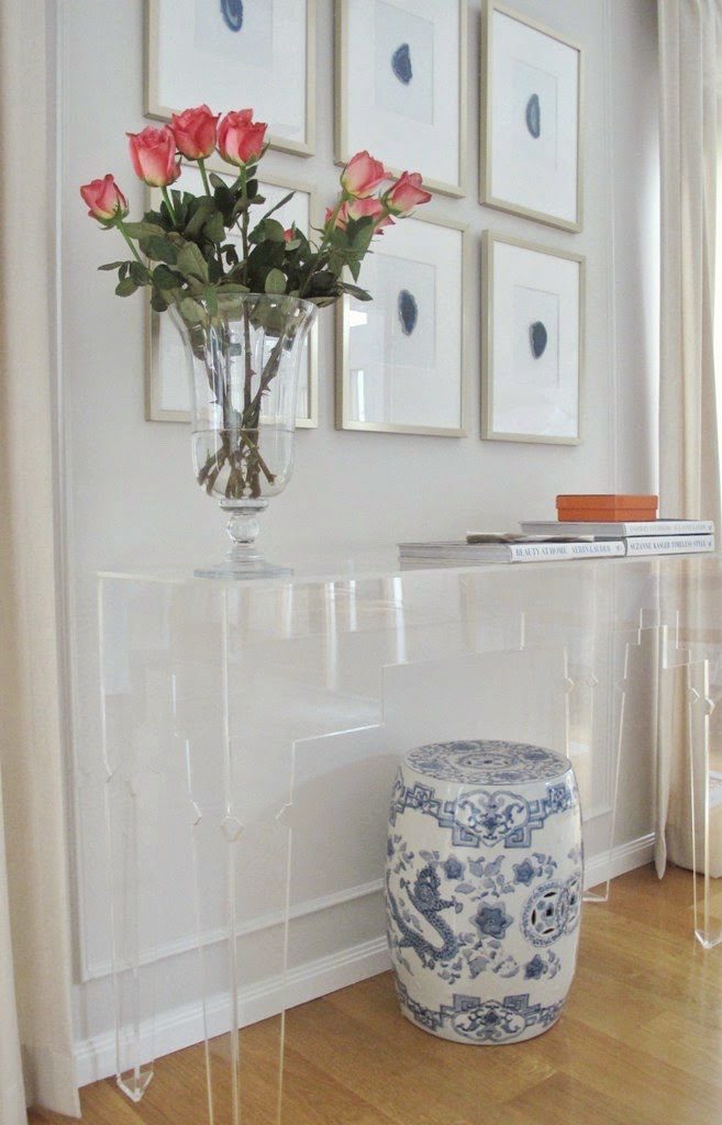 vt interiors lucite console with benjamin moore paperwhite-9 benjamin moore cool gray paint colors | love this fresh vignette!