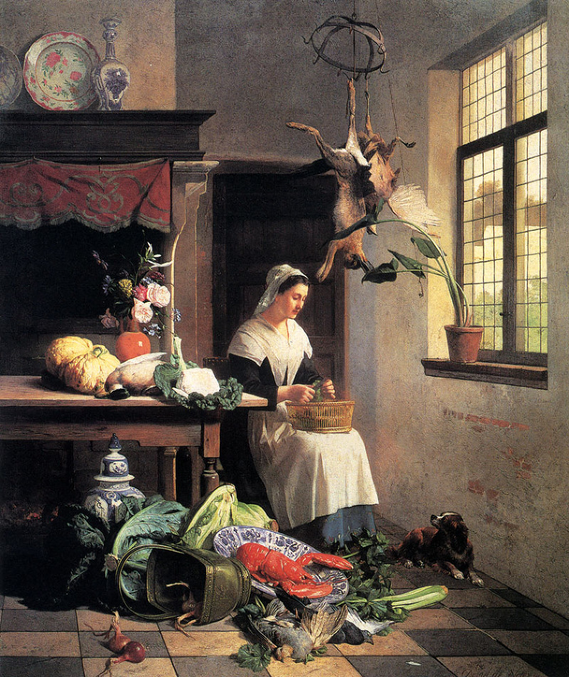 David Emile Joseph de Noter (1818-1892) A Maid In The Kitchen Oil on panel, 1861 30 1/2 x 25 1/4 inches (77.47 x 64.14 cm) Private collect