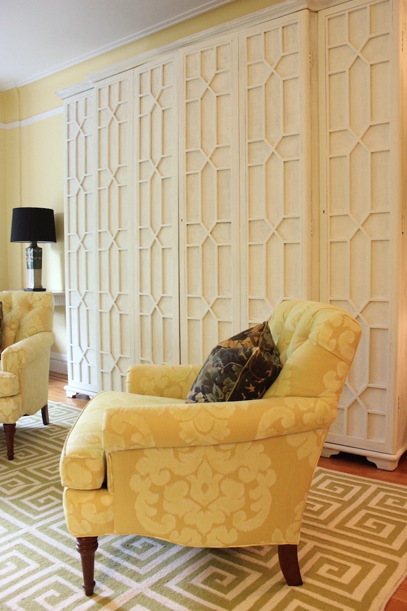 My living Room with a cabinet painted Benjamin Moore Cotton Balls