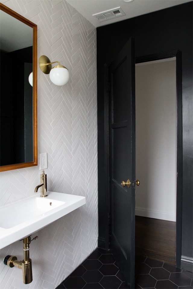 smitten-studio-online-BATHROOM-PROGRESS the new black with white herringbone tile