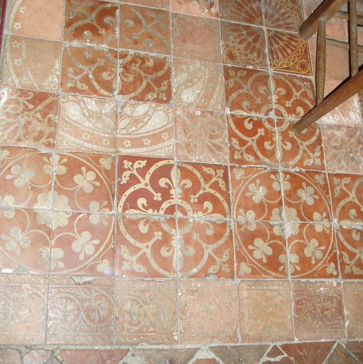 sanctuary floor at Wyre piddle, composed of fine 15th century encaustic tiles