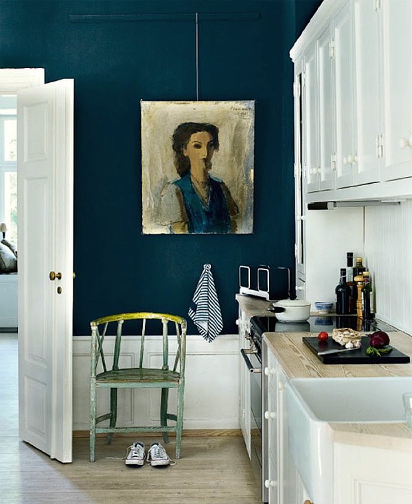 jeannette-whitson-hague-blue-kitchen-white-cabinets - room appear larger