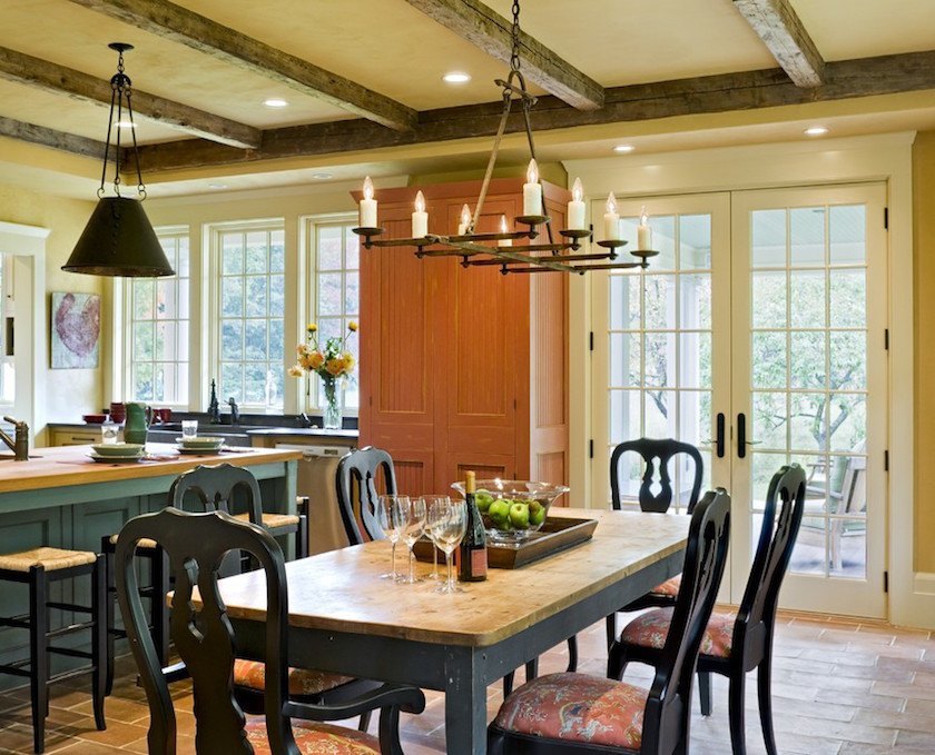 Impressive-Wrought-Iron-Chandeliers-decorating-ideas-for-Dining-Room-Rustic-Smith-and-Vansanat-Architects-Shingle-style-Craftsman-Style-painted-trim