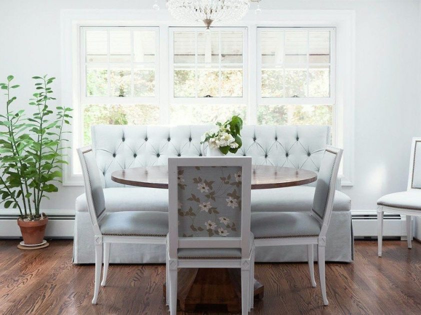 naomi-stein-lonny-kitchen-pale-blue-settee-suzanne-kasler-dining-chairs - best light blue wall colors