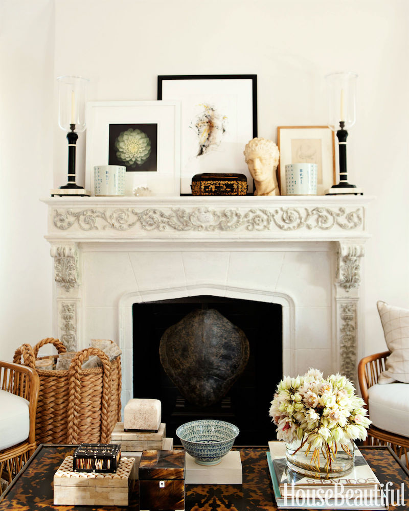 fireplace mantel decor photo-Amy Neunsinger-mark-d-sikes-hbx-carved-fireplace-1211-de