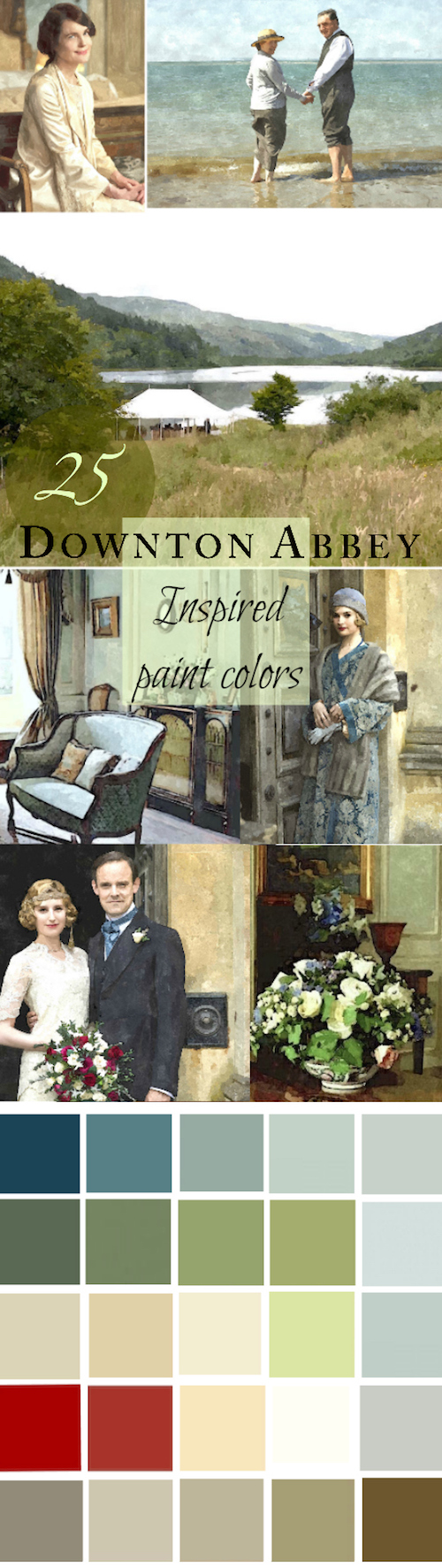 downton-25-paint-colors | Downton Abbey | Whole house paint palette