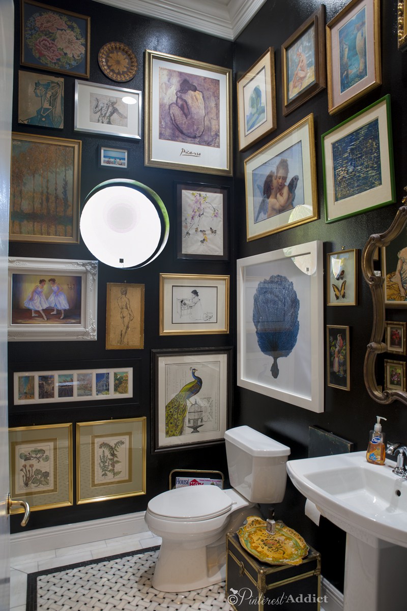black-bathroom-artwork pinterest addict powder room