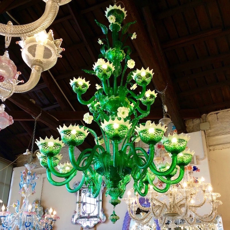 green glass chandelier murano italy