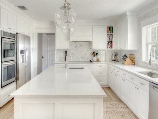 cute and company Cambria Torquay Quartz white kitchen | Laurel Home