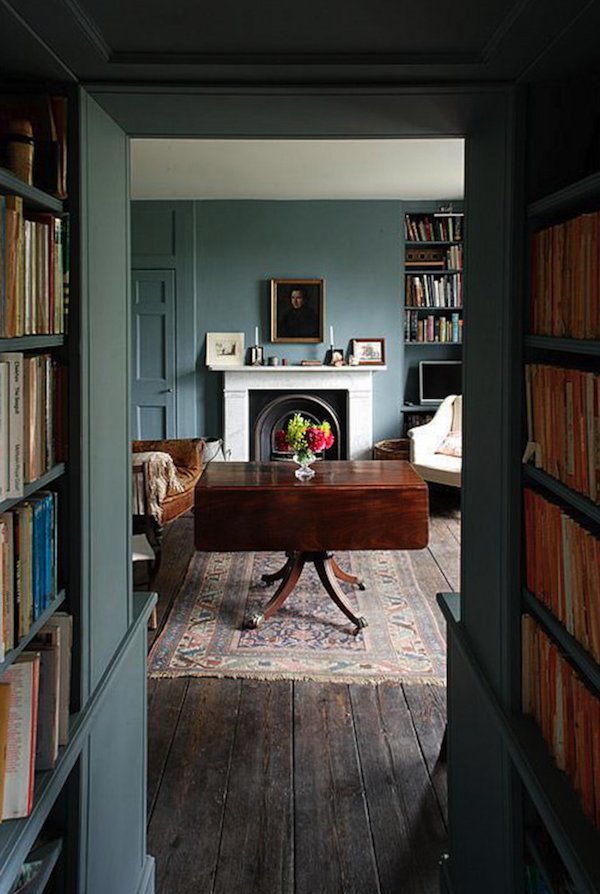 library walls trim green blue