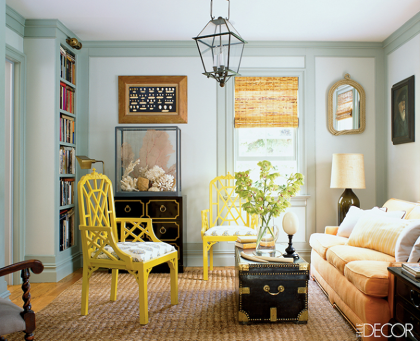 Scott Currey design - photo - Richard Davies - elle decor bamboo blinds chinoiserie occasional chairs
