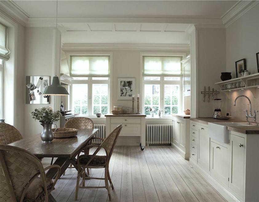 white on white kitchen by Farrow & Ball Shadow White