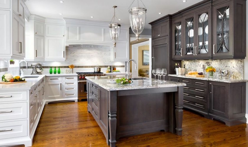 two toned kitchen with two sink