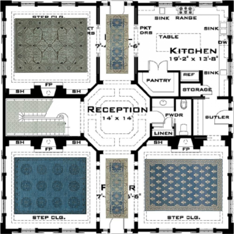4 square blue green area rugs