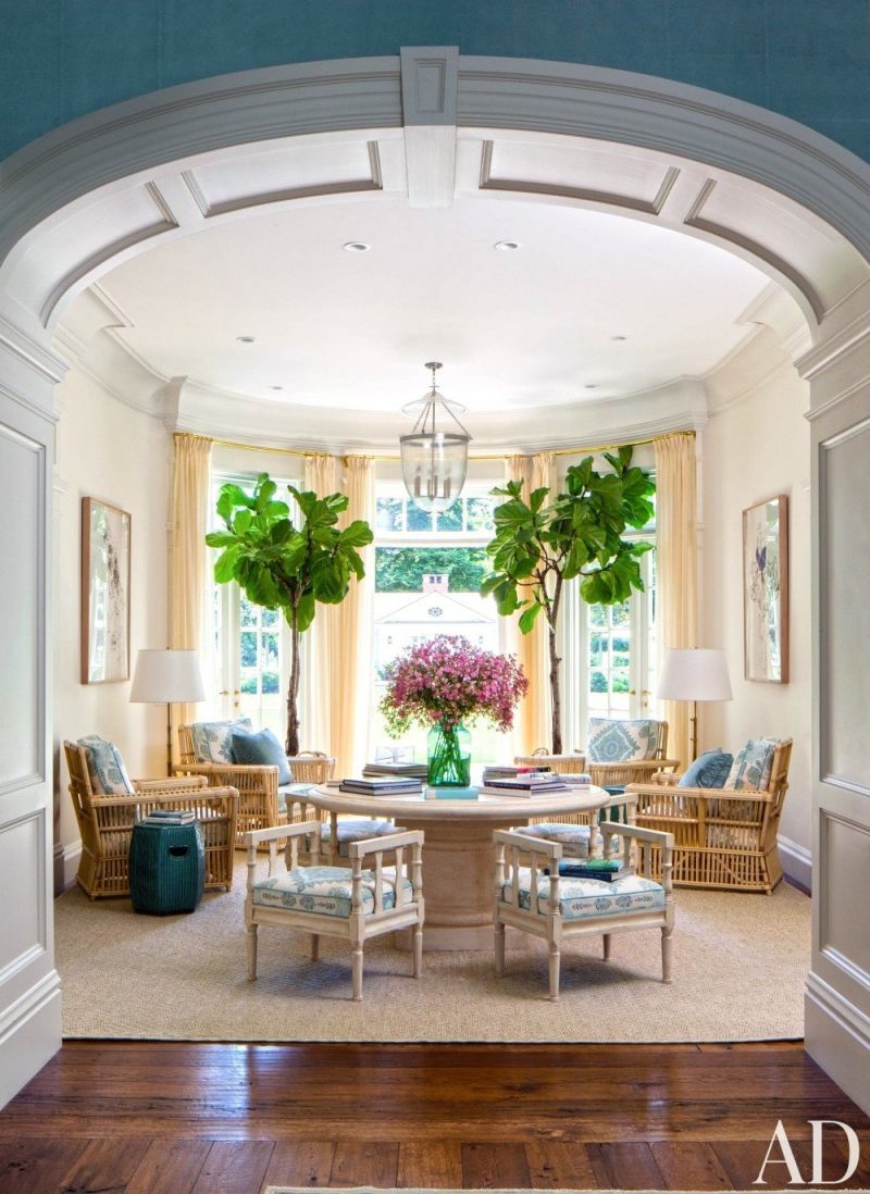 Warm paint color palette with cool blue accents by Miles Redd via Architectural Digest