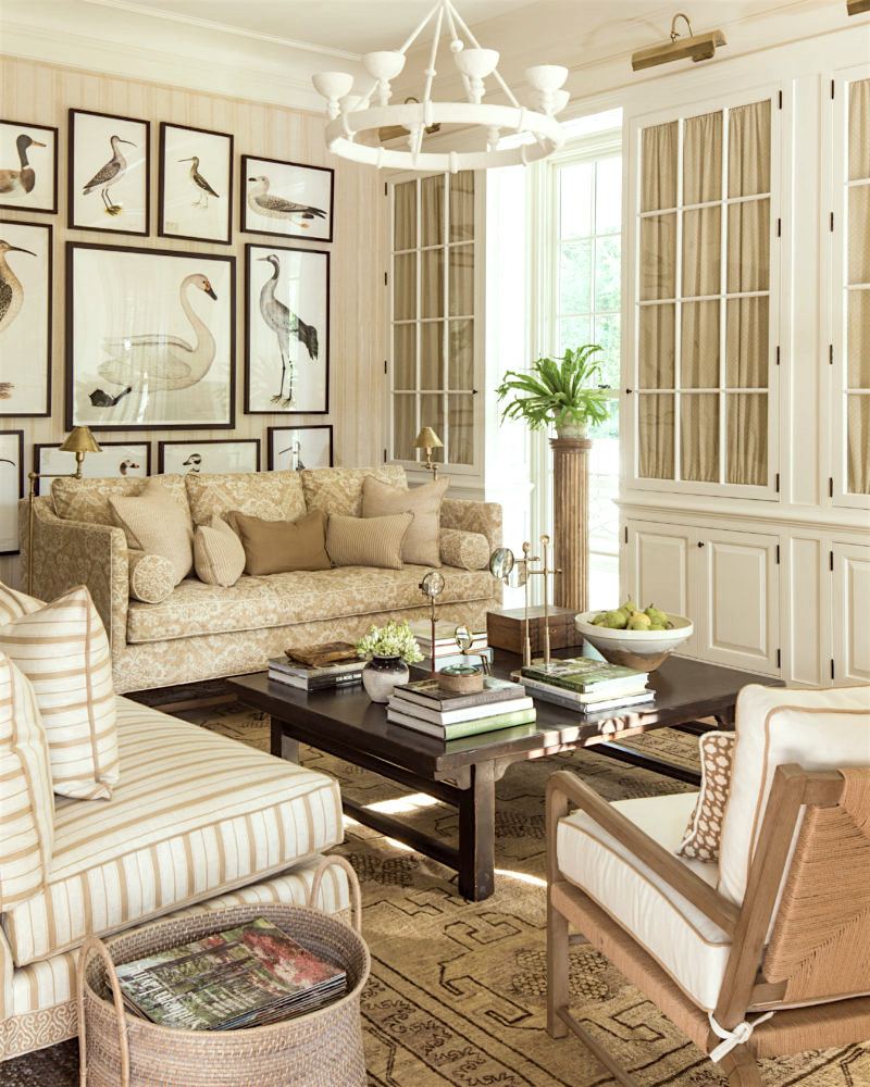 Mark D Sikes Southern Living Showhouse beautiful living room in beige, cream and white 