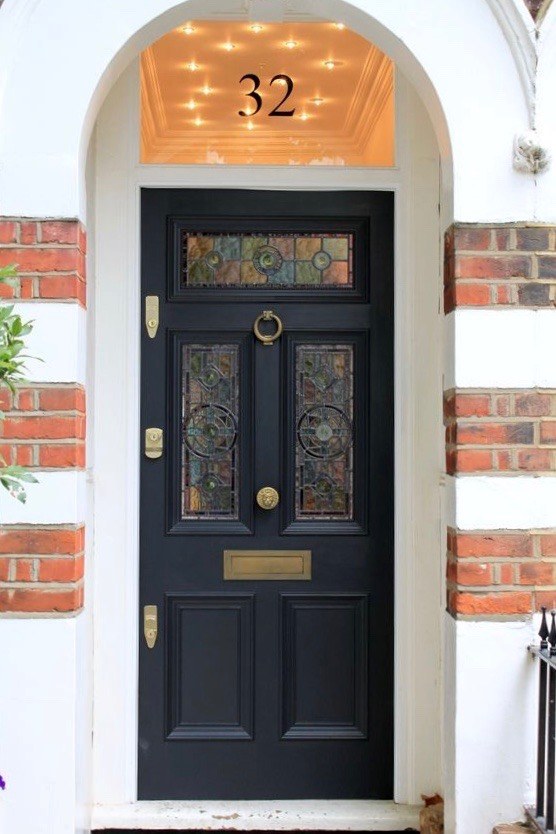 victorian front door with leaded glass