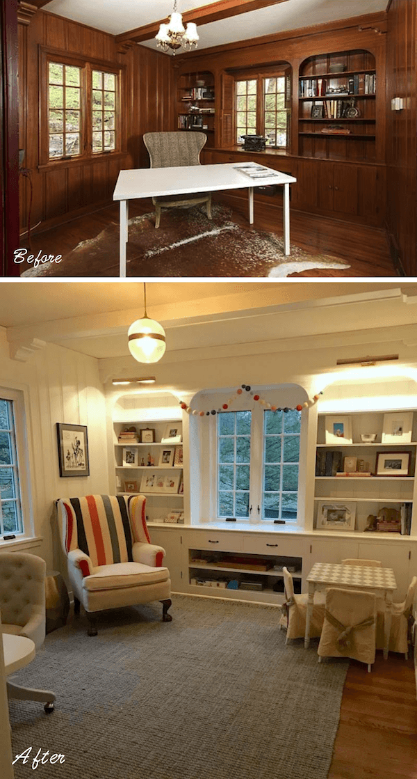 dark-paneled-den-before-and-after-benjamin-moore-white-dove-home makeovers