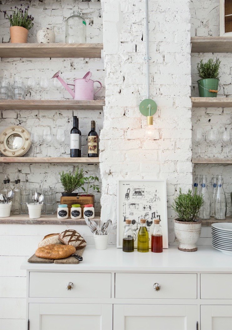 Hally's Deli in London with wonderful old, white-washed exposed brick
