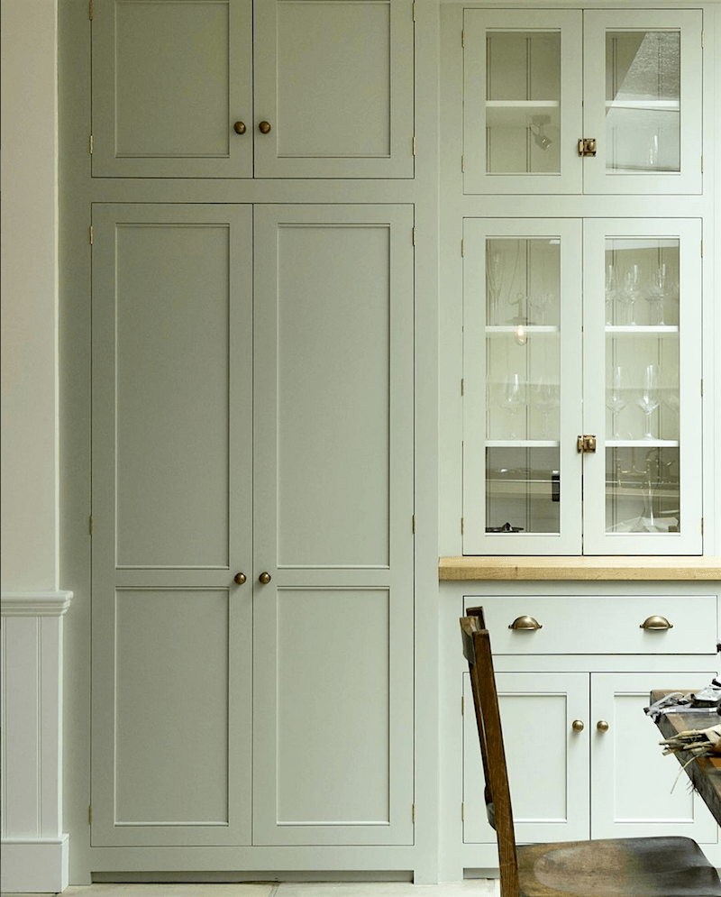 DeVOL kitchens - fitted celadon green wall of cabinetry - classic kitchen