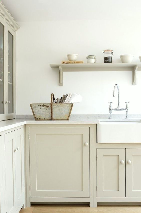 farrow and ball shaded white - mushroom devol kitchen - no-fail kitchen cabinet colors - benjamin Moore halo