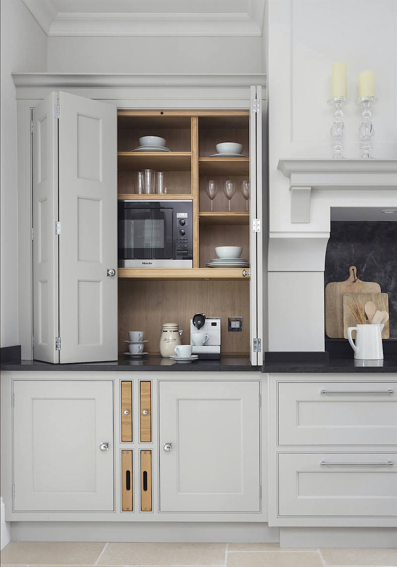 Farrow & Ball Lichen Green Painted Ash kitchen - Traditional