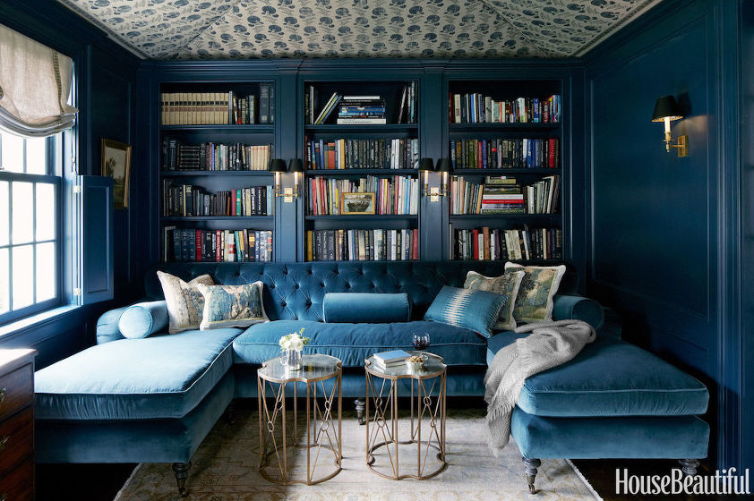 Jeanette Whitson - cool blue library - Make small rooms look bigger