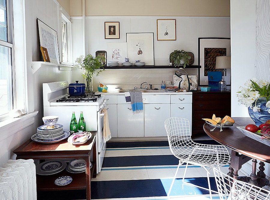 William McLure - cool slightly funky kitchen - painted stripes on floor - Make small rooms look bigger