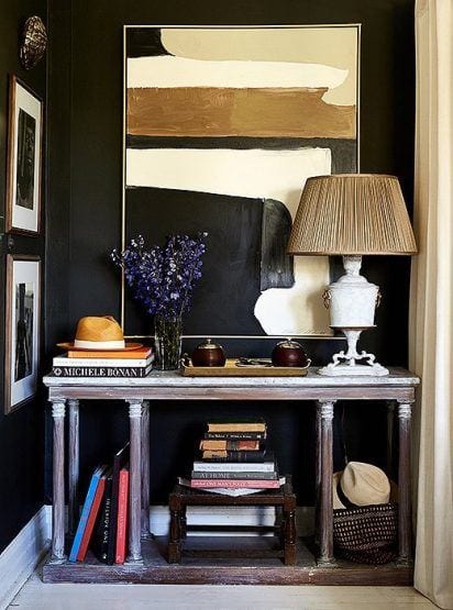 William Mclure_vignette with dark walls beautifully styled console table