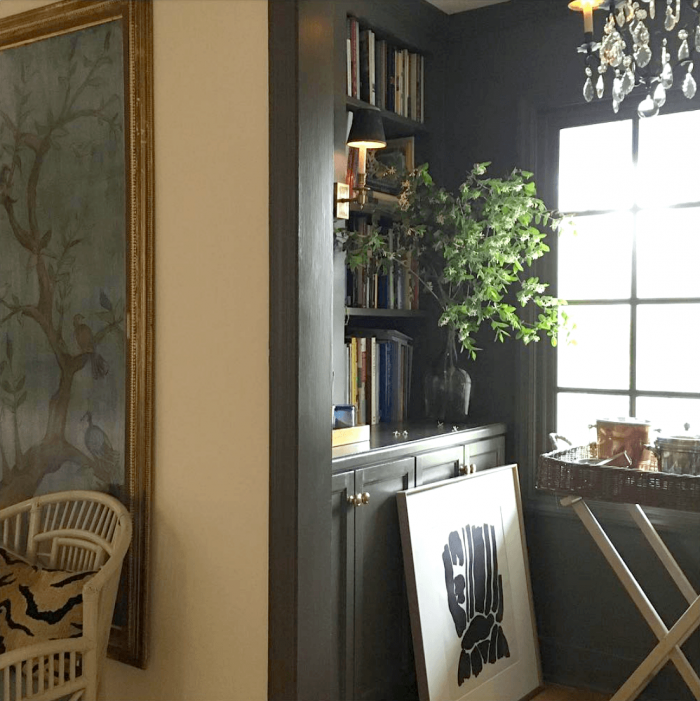 Maura Endres dark green library alcove - drab paint colors