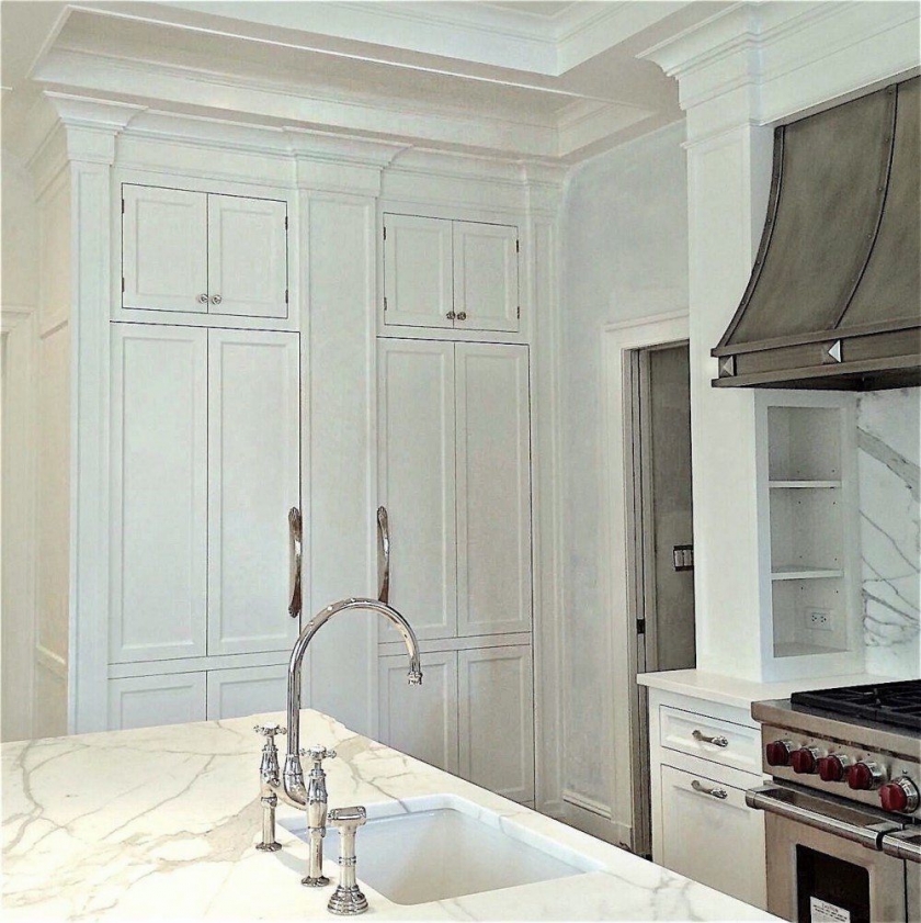 Kitchen Island With Cream Marble Countertop this