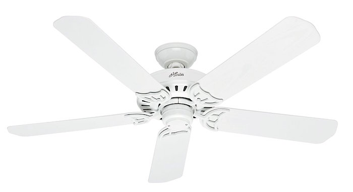 Hunter Fan Company 53125 Bridgeport 52-Inch ETL Damp Listed Ceiling Fan with Five White Plastic Blades, White
