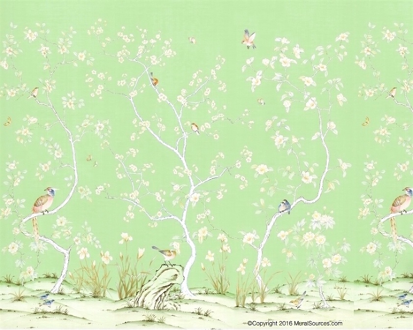Mural Sources Green Chinoiserie mural-085-LV-1491