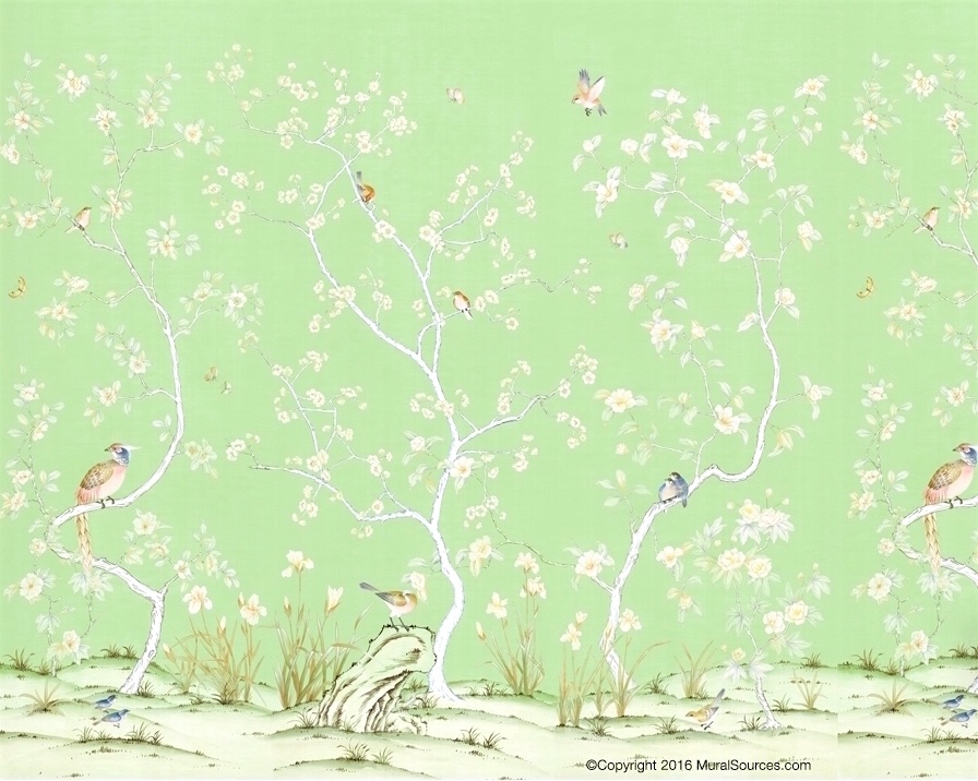 Mural Sources Green Chinoiserie mural-085-LV-1491