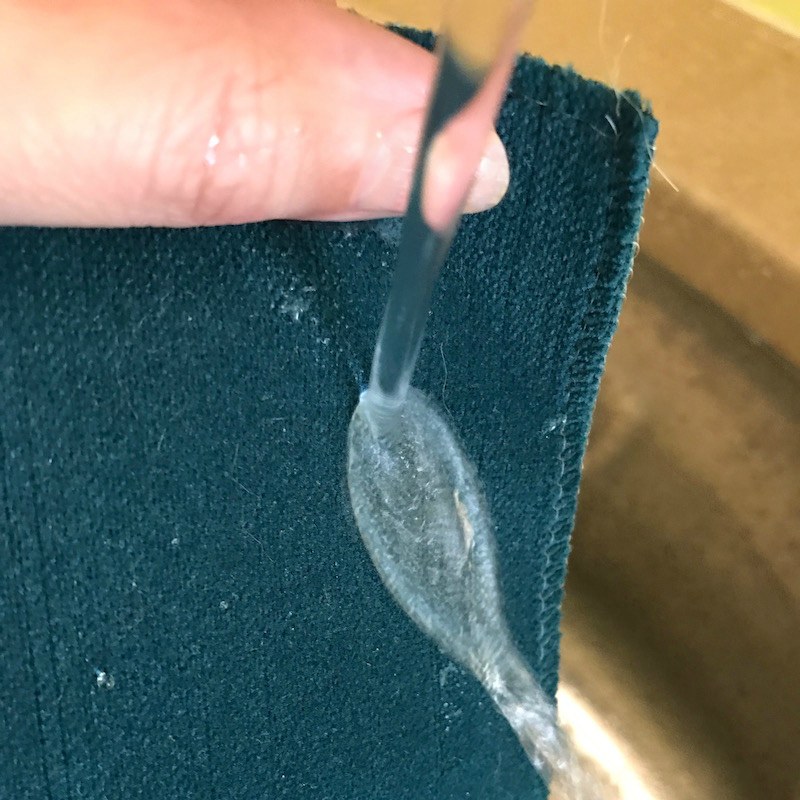 best upholstery fabrics - polyester velvet from Duralee - stain test