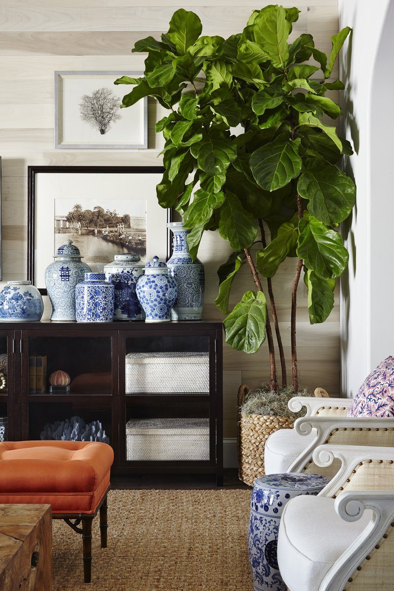 Summer Thornton - blue and white chinoiserie in a neutral and white living room