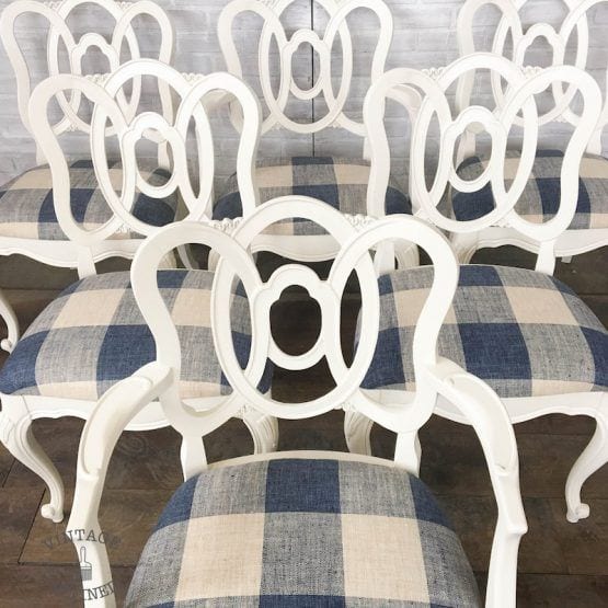 Vintage Refined Decor Set Of Six White Painted Dining Chairs On