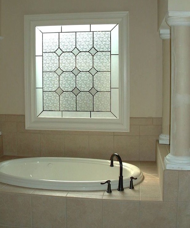 madeintheshadeblindsandmore - faux stained glass window - bathroom - windowless room