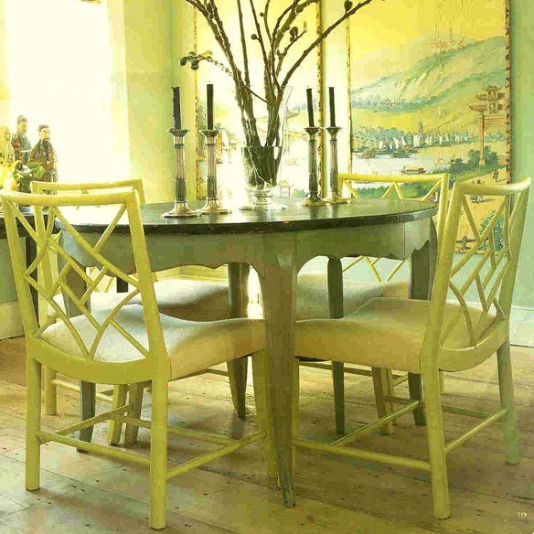 Steven Gambrel chartreuse dining room - monochromatic interiors