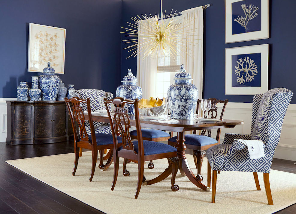 Ethan Allen blue and white dining room Laurel Home