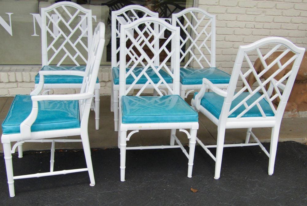 Turquoise Vinyl Dining Chairs, Faux Bamboo Dining Chairs White